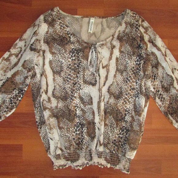 Animal Print Sheer Rusched Blouse - Large - Picture 7 of 7